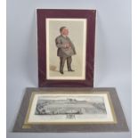 A Mounted but Unframed "Burnley" Spy Print and a Mounted Engraving, "The South East View of Powes