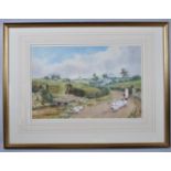 A Framed Water Colour Depicting Geese and Figure on Country Lane, Signed William Hoyles 1903,