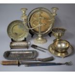 A Collection of Various Silver Plated Items to include Five Branch Candelabra, Card Dish, Bone