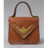 A Vintage Brass Mounted Leather Ladies Bag, 17cm Wide