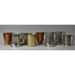 A Collection of Various Silver Plated and Pewter Tankards to include Presentation Example