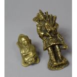 Two Novelty Brass Door Knockers In the Form of Scottish Piper and William Wordsworth, Tallest 14cm