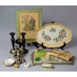 A Collection of Various Items to Include Ebonised Candle Sticks, Dressing Table Trays, Oriental