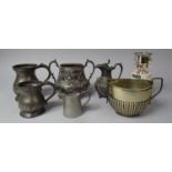 A Collection of Various Metalwares to include Pewter Sugar Bowl, Pewter Measures, Viners Miniature