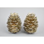 A Pair of Contemporary Silver Plated Novelty Candle Sticks in the Form of Pine Cones, 9cm high