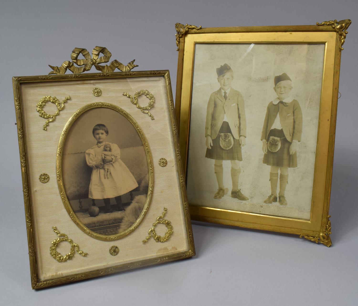 Two Edwardian Easel Backed Photo Frames in Gilt Metal, Largest 25cm High