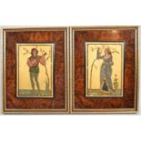 A Pair of Continental Framed Painted Panels Depicting Medieval Musician and Maiden, Each 16x11cm