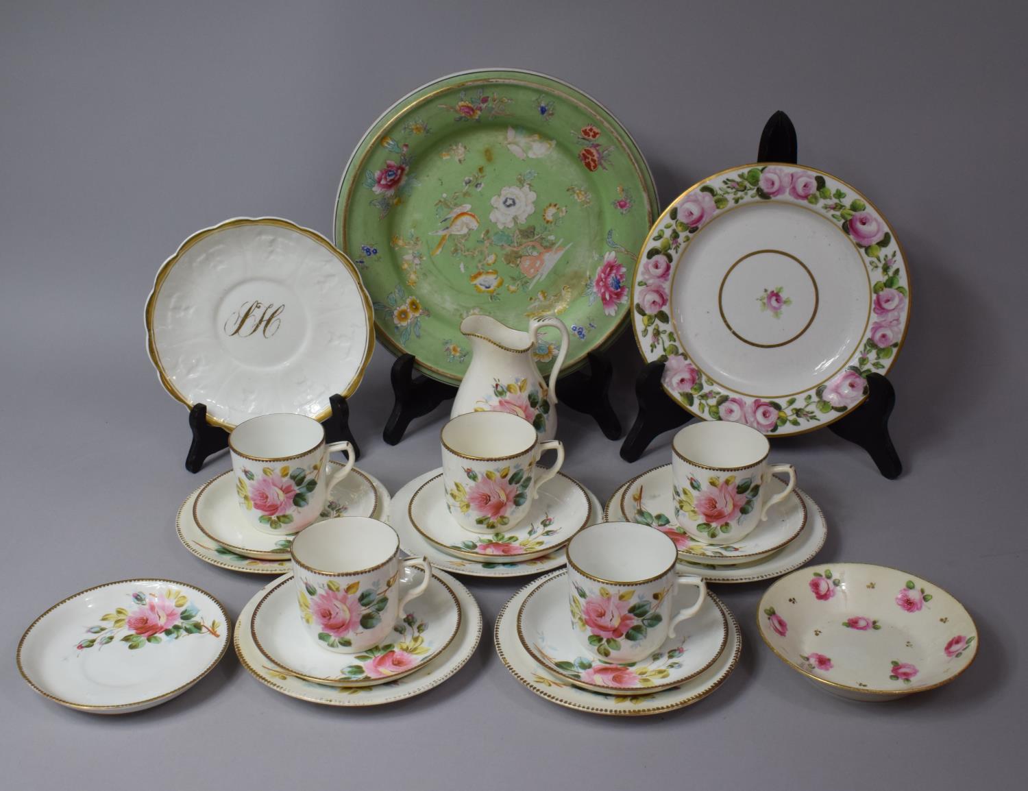 A Collection of 19th Century Floral Decorated China to include Continental Rose Pattern Coffee Set