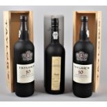 Two Bottles Taylor's 10 Year Old Port in Wooden Cases Together with a Ten Year Tawny Port by Senhora