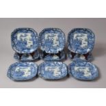A Collection of Nine Chinese Blue and White Plates Decorated with Important Building and Figures,