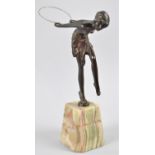 A Reproduction Art Deco Bronze Effect Figure of Girl with Hula-hoop, on Green Onyx Base, 26cm high