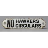 A Vintage Enamelled Door Sign, "No Hawkers Circulars", 15cm Long