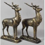 A Pair of Bronze Effect Stags, Each 29.5cm High, (Plus VAT)