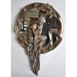 A Reproduction Art Nouveau Style Composition Mirror in the Form of Seated Maiden with Flowers,