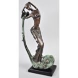 A Reproduction Bronze Art Deco Style Figure of Maiden Pouring Water from Vase, 39cm high