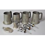 A Collection of Various Pewter tankards together with Three Optic Measures and a Silver Plated Hip