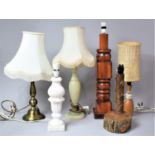 A Collection of Various Ceramic, Alabaster, Wooden and Brass Table Lamps, Some with Shades