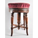 A Late 19th Century Inlaid Circular Adjustable Piano Stool with Turned Supports and Stretchers, 37cm