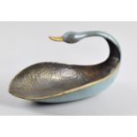 A Modern Israeli Enamelled Brass Bowl in the Form of a Duck, 24cm Long