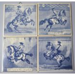 A Set of Four Blue and White Austrian Wall Tiles, Each 15cm Square