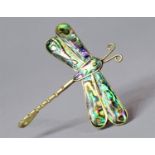 A Silver Brooch with Abalone Mounts to Wings of Mexican Dragonfly