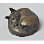 A Bronze Effect Composition Study of a Sleeping Curled Fox, 8.5cm Diameter