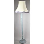 A Mid 20th Century Blue Painted Standard Lamp with Reeded Support, Complete with Shade