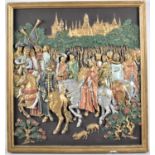 A Composition Wall Plaque Depicting Medieval Procession, 36x33cm