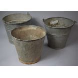 A Collection of Two Vintage Galvanized Iron Buckets and One Galvanized Iron Planter, 28cm Diameter