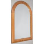 A Modern Pine Framed Arched Wall Mirror, 91x61cm