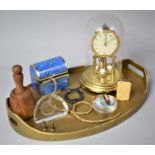 A Mid 20th Century Pillar Clock, Oval Tray, Costume Jewellery, Glass Paperweight etc