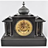 An Edwardian American Black Slate Mantle Clock of Architectural Form, Ansonia Clock Company, 8 Day