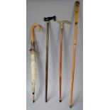 Three Walking Sticks and an Umbrella