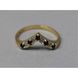 A 9ct Gold Sapphire and Diamond Chip Ladies Wishbone Ring, Size L, 1.5g