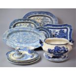 A Collection of Various Blue and white China to comprise Willow Pattern Meat Plate, Oval Examples,