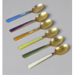 A Set of Sterling Silver and Enamel Coffee Spoons with Gilt Bowls, by TH Martinson, Norway, (2