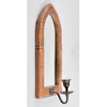 A Small Wall Hanging Wooden Framed Candle Stick with Mirrored Back in the Form of a Gothic Arched