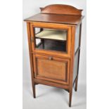 An Inlaid Edwardian Mahogany Music Cabinet with Pull Front Having Three Section Interior, Glazed Top