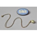 A Wedgwood Blue Jasperware and Silver Oval Brooch, Together with an Ovid Pendant