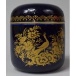 A German Cobalt Blue and Gilt Decorated Cylindrical Teacaddy, 12cm high