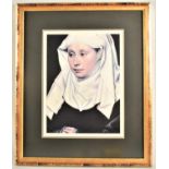 A Framed Robert Campin Print, 'Portrait of woman', 24x32cm