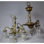 A Mid 20th Century Three Branch Brass Table Chandelier and a Five Branch Example, Condition issues