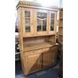 An Edwardian Pine Small Kitchen Sideboard with Unrelated Glazed Shelved Top Section, 118cm Wide