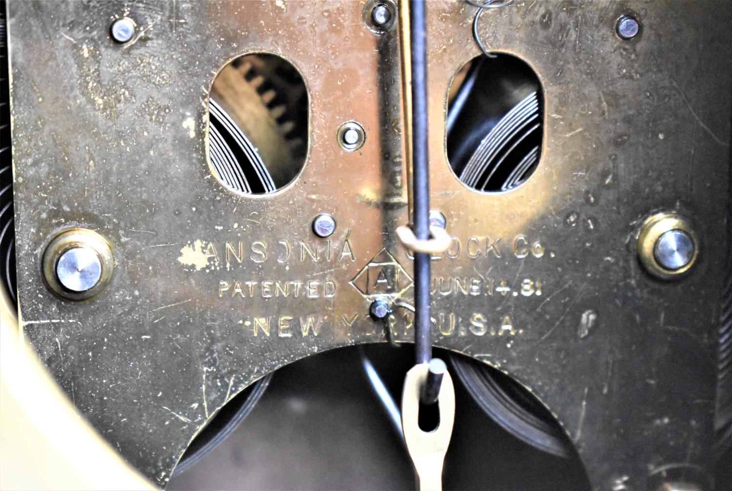 An Edwardian American Black Slate Mantle Clock of Architectural Form, Ansonia Clock Company, 8 Day - Image 3 of 3