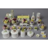 A Collection of Various Coalport ornaments and Lidded Pots to comprise Village Church Robert Burns