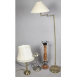 A Metal Adjustable Reading Lamp and Three Table Lamps