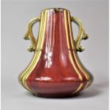 A Heavy Two Handled Majolica Glazed Vase, 25.5cm high