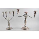 A Sheffield Plated Three Branch Candelabra, the Support Somewhat Bent Together with a Modern Four