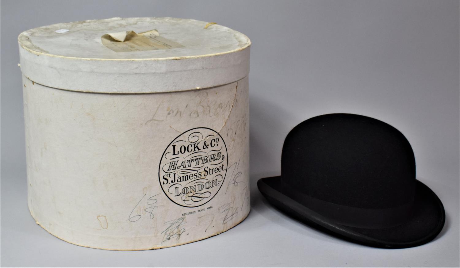 A Vintage Bowler Hat by Lock & Co., London, with Oval Locke & Co. Cardboard Box, Inner