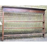 A Late 18th/Early 19th Century Oak Three Shelf Dresser Rack with Pierced Cornice, 190.5cm wide